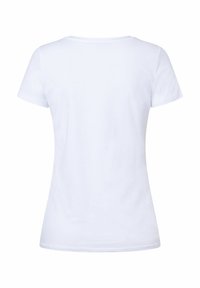 Weißes T-Shirt mit kurzen Ärmeln und Rundhalsausschnitt, aus Baumwolle gefertigt. Glatte Textur, schlichtes Design, ohne sichtbare Logos oder Muster.