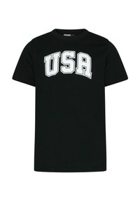 Svart bomullströja med rund halsringning och korta ärmar, med stor vit "USA" tryck framtill. Klassisk passform.