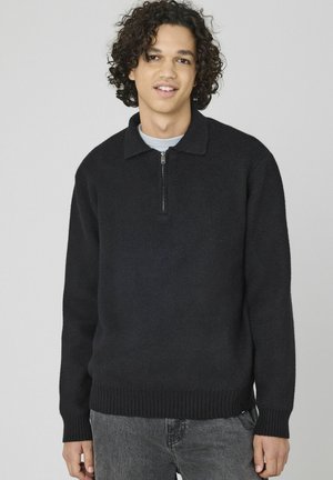 COL POLO ZIPPÉ - Polo - noir