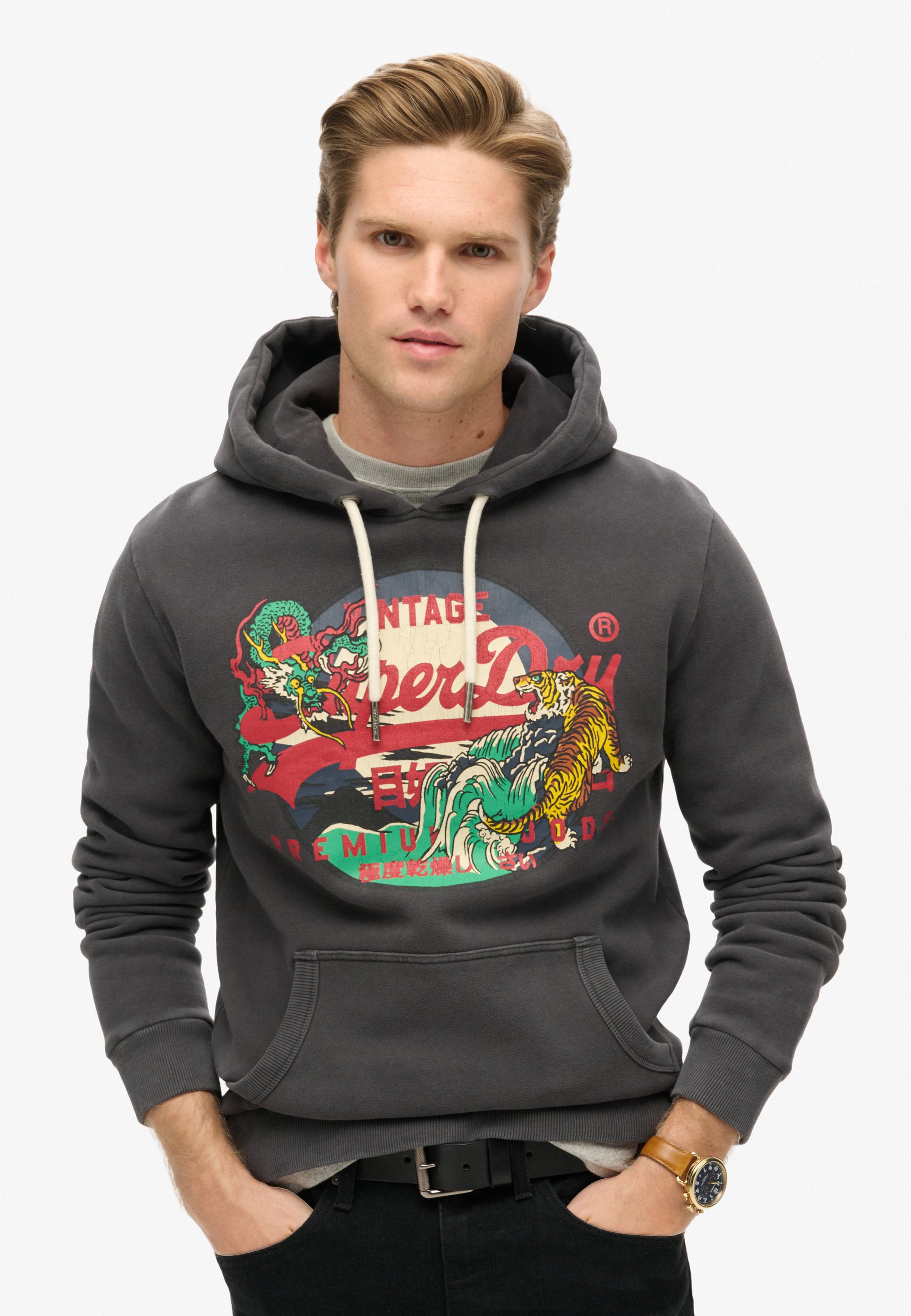 Superdry Sweat à capuche Essential Logo pour homme, noir, Noir, Moyen