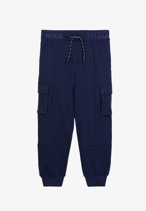 Pantaloni cargo jogger blu navy con polsini elastici, tasche laterali con patta e una cintura con coulisse con un design discreto del nome del marchio.