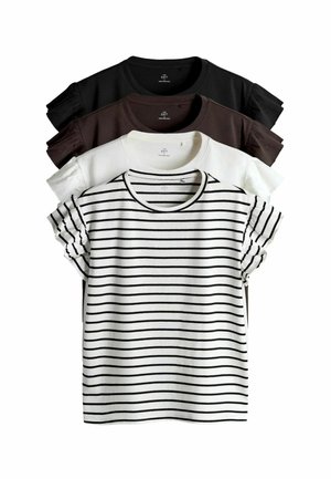 REGULAR FIT - 4 PACK RUFFLE SHORT SLEEVE - T-shirt basic - brown black stripe white