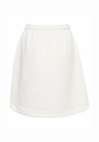 Gonna bianca, leggera, realizzata in morbido tessuto, con vita elastica e un design semplice e dritto senza motivi o dettagli.