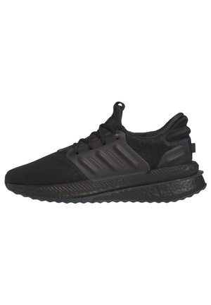 Sort atletiksneaker med tekstureret sål, polstret krave, snørelukning foran og en fleksibel, polstret mellemsål.