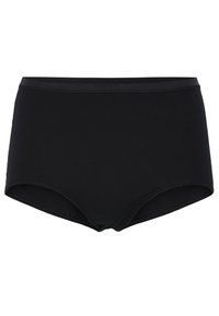 Schwarze hochgeschnittene Unterwäsche aus weichem Stoff. Mit einem glatten Bund und einem nahtlosen Design für optimalen Komfort.