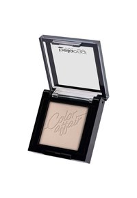 Ombretto compatto in una custodia quadrata di plastica trasparente. Formula beige morbida con finitura testurizzata e la scritta "Color Affair" in rilievo sulla superficie.