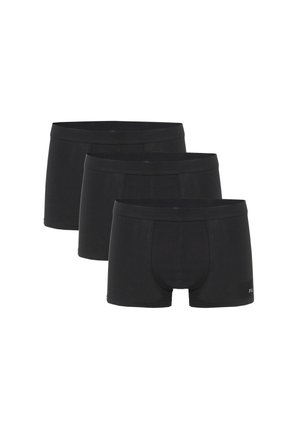 Tre sorte herres boxer briefs stablet diagonalt, der viser fronten med elastiske linninger og subtilt mærkelogo på et par.