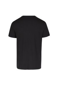 Sort kortærmet t-shirt lavet af blød bomuld. Har en klassisk rund hals og en afslappet pasform. Glat tekstur, ingen mønstre eller udsmykninger.
