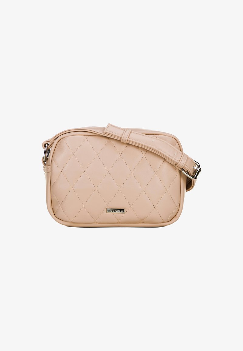 Borsa a tracolla beige trapuntata realizzata in materiale sintetico, con zip in tonalità argento e spallaccio regolabile. Logo WITTCHEN visibile.