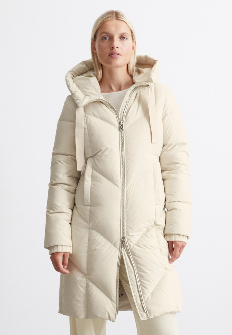 Marc O'Polo LONG NEW QUILTINGS WITH HOOD - Daunenmantel - stony sand