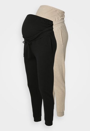 2 PACK - Tracksuit bottoms - black/mottled beige