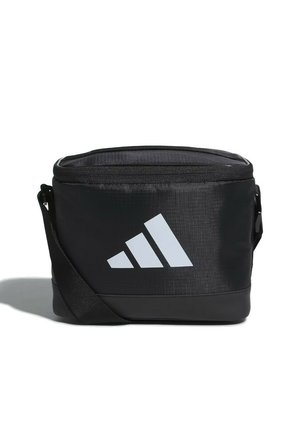 Borsa termica morbida rettangolare nera con cerniera superiore, tracolla regolabile e logo Adidas bianco sul davanti.