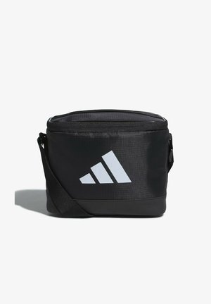 Borsa termica morbida rettangolare nera con cerniera superiore, tracolla regolabile e logo Adidas bianco sul davanti.