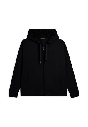 CON CAPPUCCIO FODERATO FANTASIA E FRONTALE - Felpa con zip - black