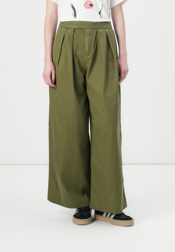 WIDE LEG  - Trousers - dark olive