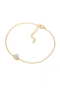 Goldkette Armband mit einem einzelnen runden klaren Edelstein in der Mitte, mit einem zarten, verbundenen Design und einstellbarem Verschluss.