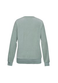 Ljusgrön, långärmad sweatshirt med texturerad yta, rundad halsringning och ribbad nederdel och ärmar. Enfärgad design utan synliga logotyper eller detaljer.