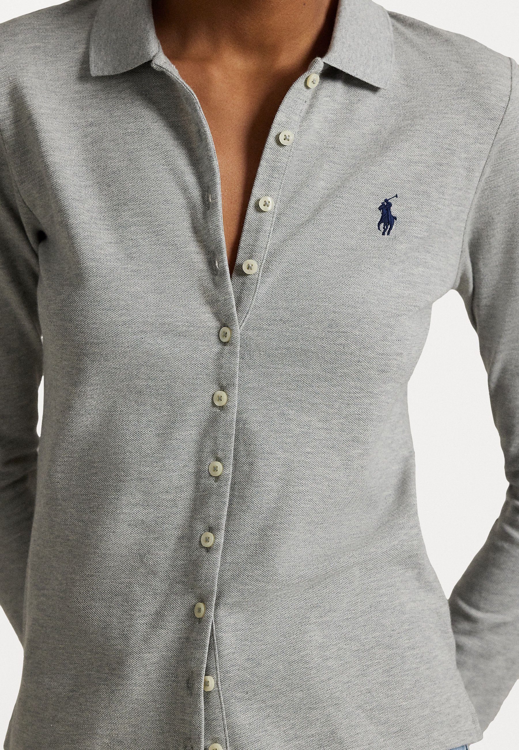 売れ筋商品|||ラルフローレン シャツ レディース トップス BUTTONED PLACKET LONG SLEEVE POLO SHIRT - Button-down blouse - andover heather Buttoned-Placket Long-Sleeve Polo Shirt for Women | Ralph