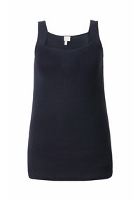 Canotta senza maniche di un blu navy con un motivo a coste testurizzato. Presenta un collo a giro e spalline larghe. Realizzata in un tessuto elasticizzato.