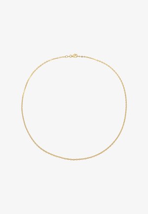 Goldkette mit zartem Rundglied-Design und Karabinerverschluss. Glatte Textur, leicht und minimalistisch in der Form.