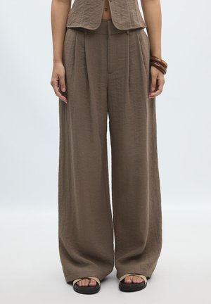 Stradivarius, RUSTIC WIDE-LEG TROUSERS WITH ADJUSTABLE BUTTONS 04536747 - Bukser - mottled light brown