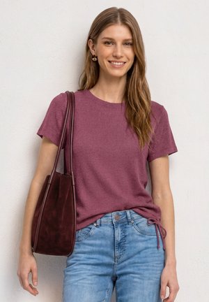 Street One, BASIC KNIT-LOOK T-SHIRT WITH ROUND NECK - T-shirt basic - dark clouded blush