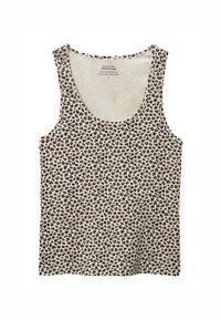 Débardeur blanc avec un motif léopard en noir et marron. Fabriqué en coton, il présente un col rond et une coupe sans manches.