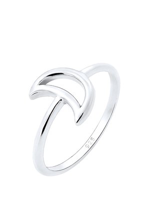 Offener Ring aus Sterlingsilber mit minimalistischem Mondsichel-Design und „925“-Punze innen am Ringband.