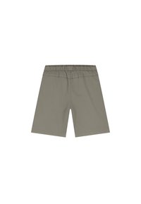 Khaki shorts van lichtgewicht stof, met een elastische tailleband en een rechte snit. Zachte textuur zonder patronen of accenten.