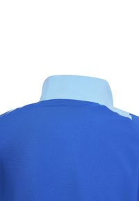 Blaues Poloshirt mit einem hellblauen Kragen, glatter Textur und klassischem Design. Mit strukturiertem Rücken und ohne sichtbare Logos oder Muster.