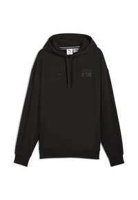 Zwarte hoodie met lange mouwen, voorzakken, een verstelbare capuchon en subtiele BMW Motorsport- en Puma-logo's op de borst en mouw.