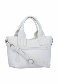 Sac à main en cuir synthétique blanc avec surface texturée, double anses supérieures, bandoulière amovible et poche zippée à l'avant.
