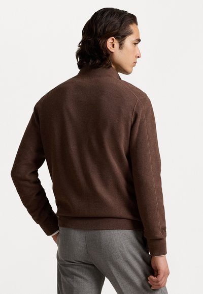 Polo Ralph Lauren MESH KNIT COTTON FULL ZIP SWEATER - Kofta - dark roast melange