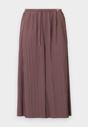 Παντελόνια με πιέτες σε απαλό μωβ χρώμα, με ελαστική μέση και κορδόνια ρύθμισης, καθώς και διακριτική σήμανση στη μέση.