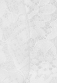 Tissu en dentelle blanche présentant un motif floral délicat avec des détails complexes et une texture douce. Le design est semi-transparent avec des coutures fines.