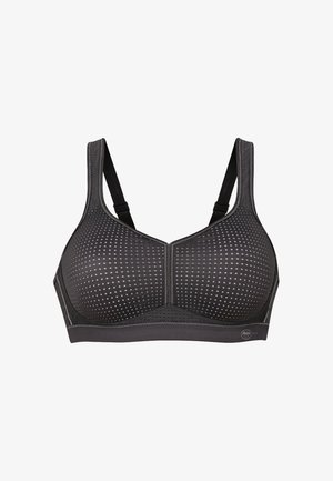 Soutien-gorge sans armatures noir avec bretelles réglables et motif en tissu perforé s'étendant sur les bonnets et la bande, conçu pour le confort et le maintien.