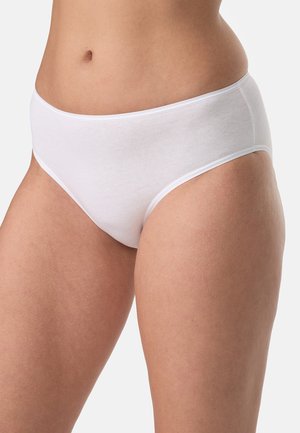 Weiße Baumwoll-Hipster-Unterwäsche mit glatter Textur, klassischem Schnitt und minimalen Nähten für Komfort.