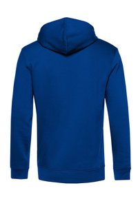 Felpa blu con tasca a marsupio frontale, cappuccio con cordino e polsini a coste. Realizzata in tessuto liscio e morbido, presenta un design semplice.