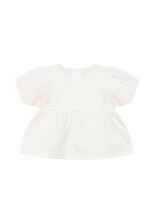 Witte babyblouse met gebloemde korte mouwen, ronde halslijn en een gerimpelde taille naad voor een losse pasvorm.