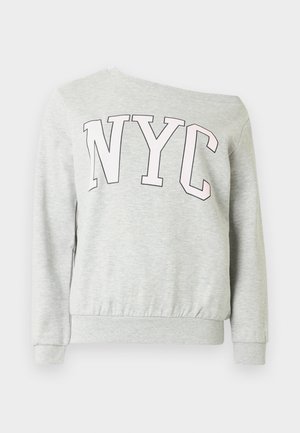 Felpa grigia a maniche lunghe, con la scritta "NYC" in lettere nere e rosa ben visibili sul davanti. Scollo rotondo, orlo elasticizzato.