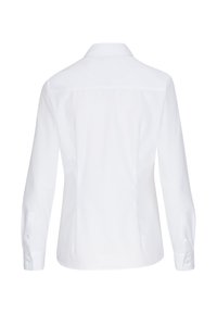 Vit långärmad skjorta med krage, detalj på ryggen och knappade ärmslut. Slät bomullstyg med en klassisk skräddarsydd passform.