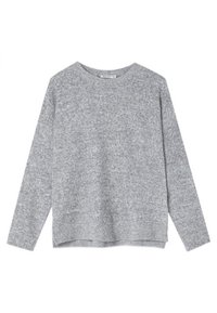 Grå sweater med lange ærmer, rund halsudskæring og en let løs pasform. Fremstillet af blødt stof med en glat tekstur og en ren finish.