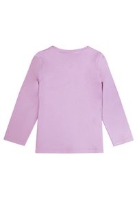 Helllila Langarm-T-Shirt mit Rundhalsausschnitt und weichem Baumwollstoff, ohne sichtbare Muster oder Akzente auf der Rückseite.