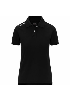Polo shirt nera in cotone con colletto classico, maniche corte e patta con due bottoni. Presenta un logo ricamato sulla spalla.