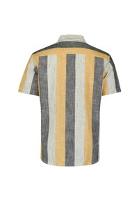 Korte mouwen blouse met verticale strepen in beige, grijs en geel. Gemaakt van lichte stof met een relaxte pasvorm en een kraag.