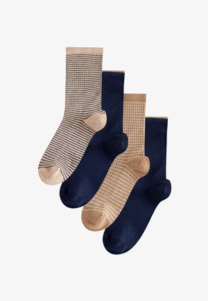 Next, 4 PACK - Socken - navy blue camel stripe