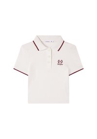 Polo shirt crema in cotone, con colletto rifinito in bordeaux e bottone a tre fori; logo ricamato sul petto.
