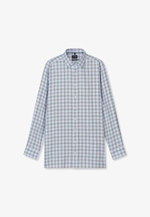 Overhemd met knopen, blauw-wit geruit patroon, lange mouwen, gemaakt van lichtgewicht stof, met een klassieke kraag en knopen aan de voorkant.