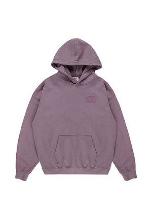 Bluza z kapturem w jasnofioletowej bawełnie, z przednią kieszenią, ściągaczami na mankietach i dolnym brzegu, z nadrukowanym na piersi logo w dopasowanym kolorze.