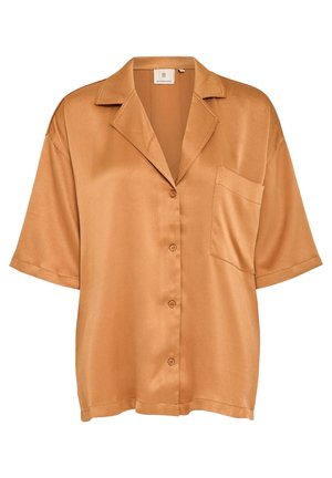 Lühikeste varrukatega nööbiga särk merevaigusatiinist. Omab klassikalist kraed ja ühte rinna taskut. Sile tekstuur peene sädelusega.